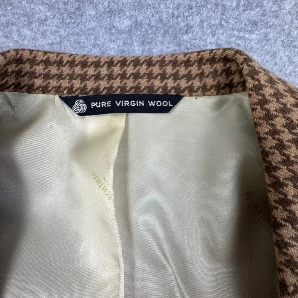 Aquascutum London Vintage Pure Virgin Wool Houndstooth Blazer Brown Mens 44